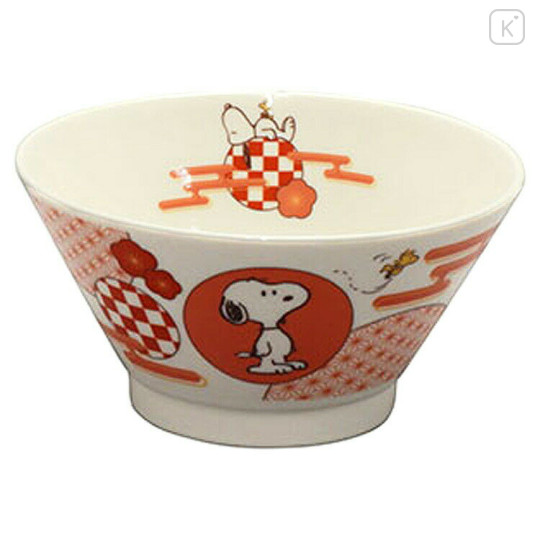 Japan Peanuts Porcelain Ramen Bowl - Snoopy / Plum Red - 1