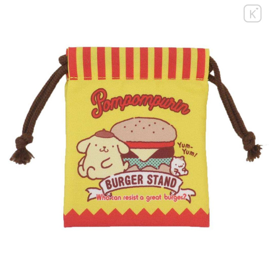 Japan Sanrio Drawstring Pouch - Pompompurin / Retro Hambuger - 1