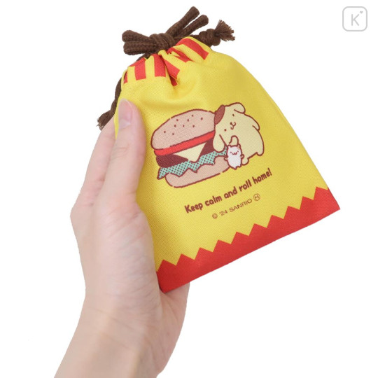 Japan Sanrio Drawstring Pouch - Pompompurin / Retro Hambuger - 2