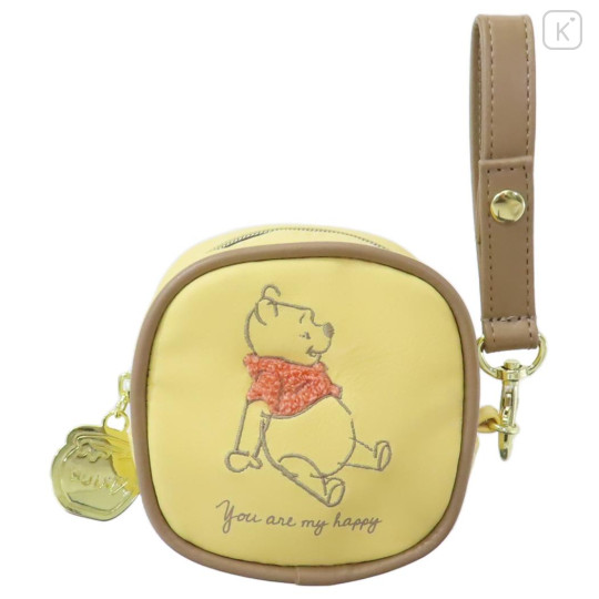 Japan Disney Square Pouch With Strap - Pooh & Honey / Yellow - 1