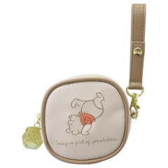 Japan Disney Square Pouch With Strap - Pooh & Honey / Light Bown