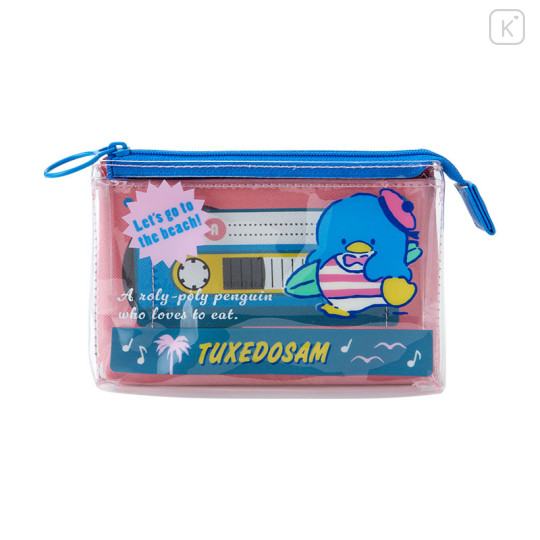 Japan Sanrio Flat Pouch - Tuxedosam / Retro Clear Cassette - 1