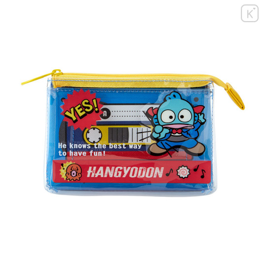 Japan Sanrio Flat Pouch - Hangyodon / Retro Clear Cassette - 1