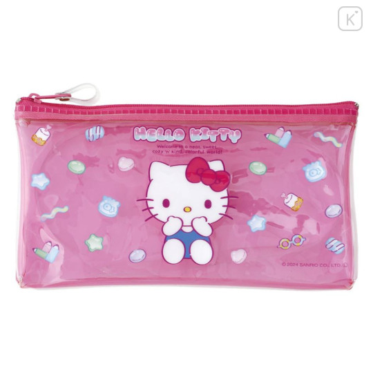 Japan Sanrio Clear Flat Pouch Pencil Case - Hello Kitty / Colorful Gummy - 1