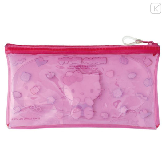 Japan Sanrio Clear Flat Pouch Pencil Case - Hello Kitty / Colorful Gummy - 2