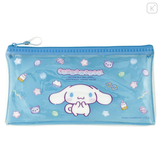 Japan Sanrio Clear Flat Pouch Pencil Case - Cinnamoroll / Colorful Gummy - 1