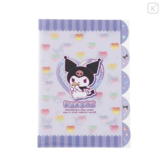 Japan Sanrio 5 Pockets A4 Index File - Kuromi / Colorful Gummy - 1