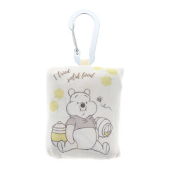 Japan Disney Eco Shopping Bag With Carabiner - Pooh & Friends / Beige Food Time