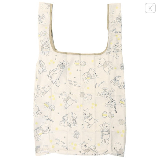 Japan Disney Eco Shopping Bag With Carabiner - Pooh & Friends / Beige Food Time - 3