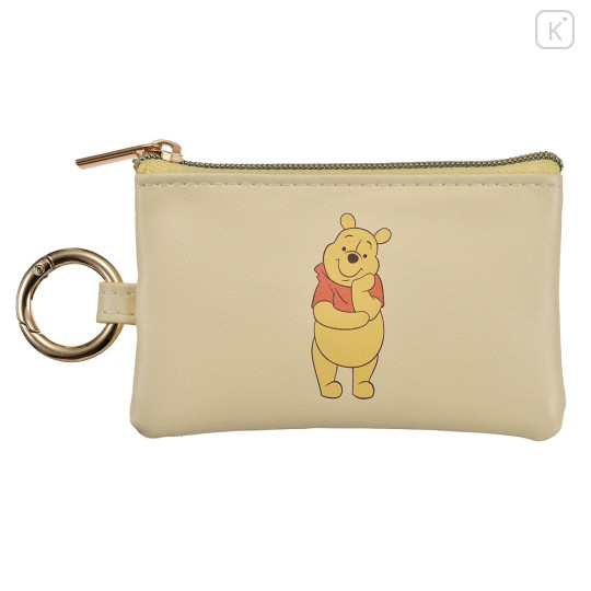 Japan Disney Mini Flat Pouch Multi-Case with Carabiner - Pooh - 1