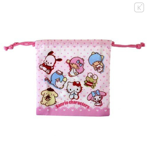 Japan Sanrio Drawstring Bag - Charactrers Pink - 1