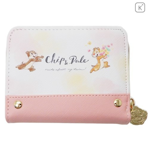 Japan Disney Folded Wallet - Chip & Dale White & Pink - 6