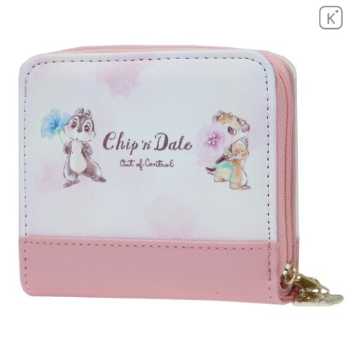 Japan Disney Folded Wallet - Chip & Dale White & Pink - 2