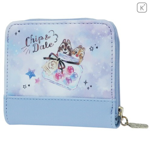 Japan Disney Folded Wallet - Chip & Dale Sky Blue - 2