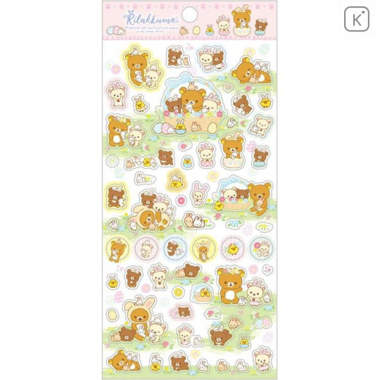 Japan San-X Sticker Sheet - Rilakkuma / Rabbits & Flowers A - 1