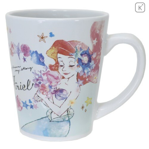 Japan Disney Princess Ceramic Mug - Little Mermaid Ariel & Flower - 1