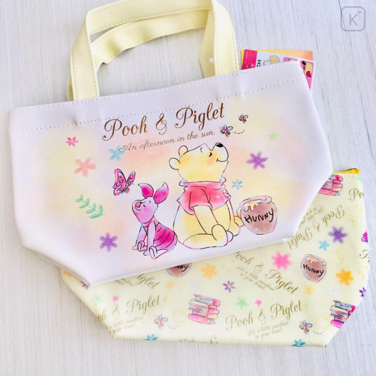 Japan Disney Tote Bag with Insulation Pouch - Winnie The Pooh & Piglet - 1