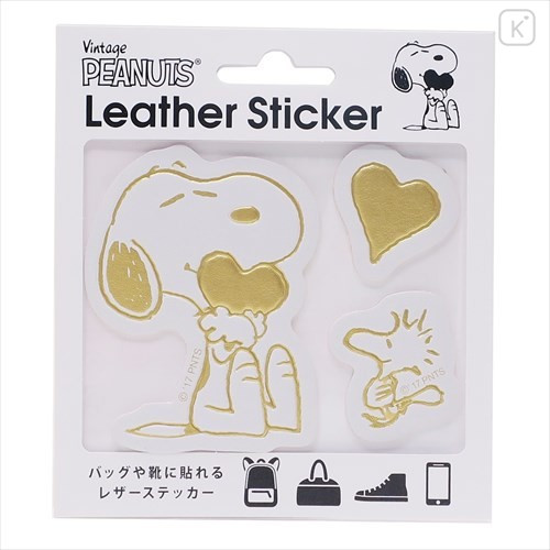 Japan Peanuts Leather Sticker - Snoopy Hug Gold - 1