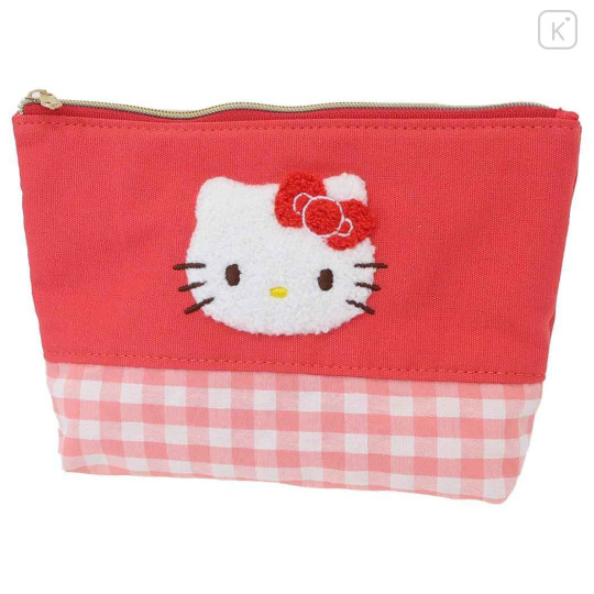 Japan Sanrio Embroidery Pouch - Hello Kitty : Gingham - 1