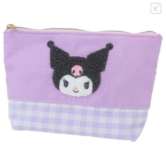 Japan Sanrio Embroidery Pouch - Kuromi / Gingham - 1