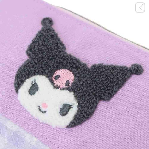 Japan Sanrio Embroidery Pouch - Kuromi / Gingham - 4