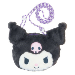 Japan Sanrio Face Pochette Shoulder Bag - Kuromi / Fluffy