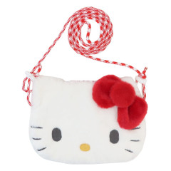 Japan Sanrio Face Pochette Shoulder Bag - Hello Kitty / Fluffy