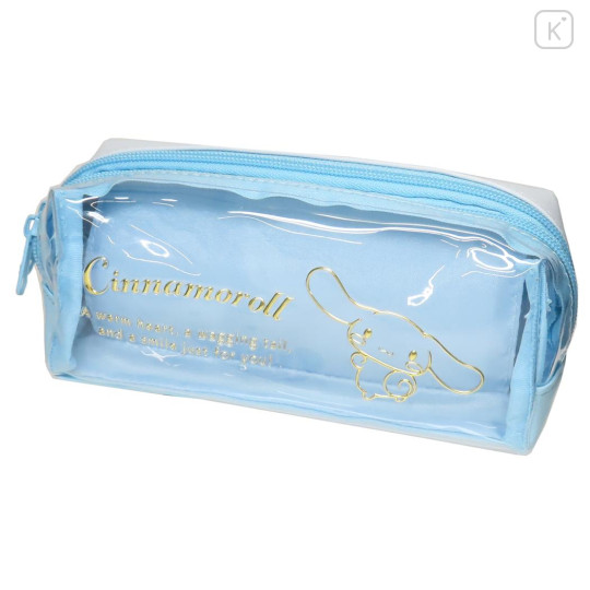 Japan Sanrio Twin Zipper Pen Case - Cinnamoroll / Clear Gold Foil B - 1