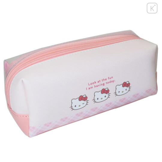 Japan Sanrio Twin Zipper Pen Case - Hello Kitty / Clear Gold Foil B - 2