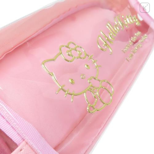 Japan Sanrio Twin Zipper Pen Case - Hello Kitty / Clear Gold Foil B - 4