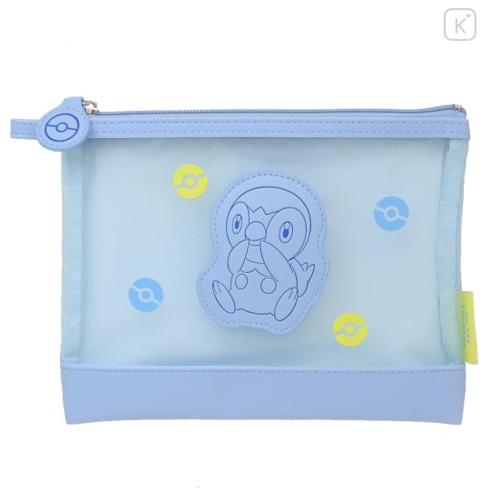 Japan Pokemon Flat Pouch - Piplup / Mesh Pastel - 1