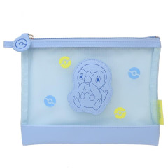 Japan Pokemon Flat Pouch - Piplup / Mesh Pastel