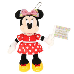 Japan Tokyo Disney Resort Plush Keychain & Badge - Minnie Mouse / Happiest Birthday