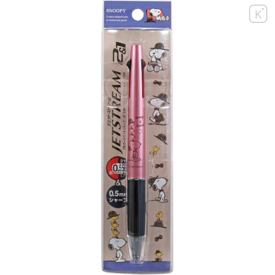 Japan Peanuts Jetstream 2&1 Multi Pen + Mechanical Pencil - Snoopy & Woodstock / Metallic Pink - 3