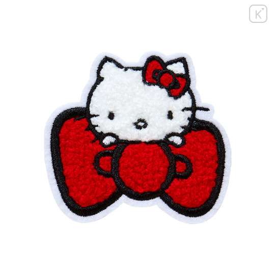 Japan Sanrio Fluffy Embroidery Sticker Patch - Hello Kitty / Ribbon - 2