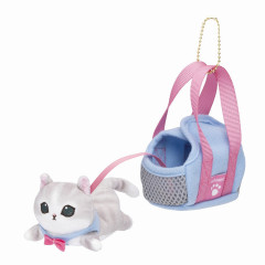 Japan Mofusand Mini Plush Toy - Cat & Carrier Bag / Grey White Blue