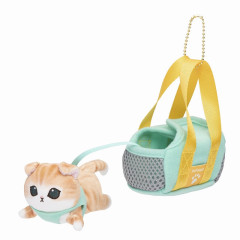 Japan Mofusand Mini Plush Toy - Cat & Carrier Bag / Brown White Green