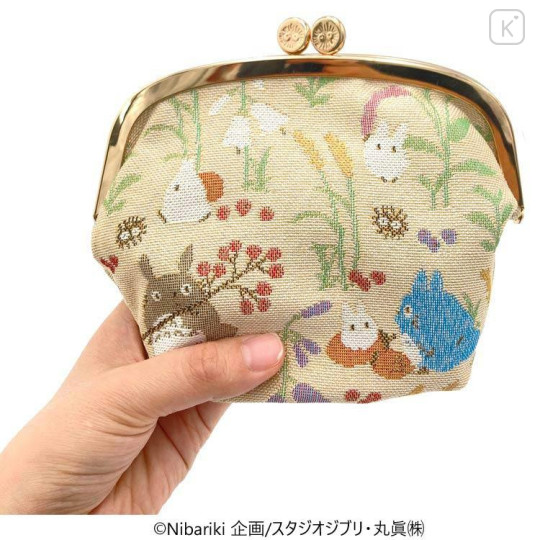 Japan Ghibli Embroidery Cosmetic Clasp Pouch - My Neighbor Totoro : Autumn Moment - 6