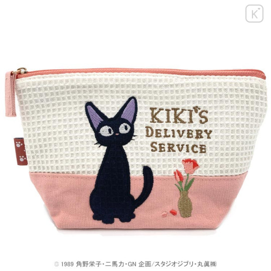 Japan Ghibli Embroidery Cosmetic Pouch - Kiki's Delivery Service / Jiji White & Pink - 1