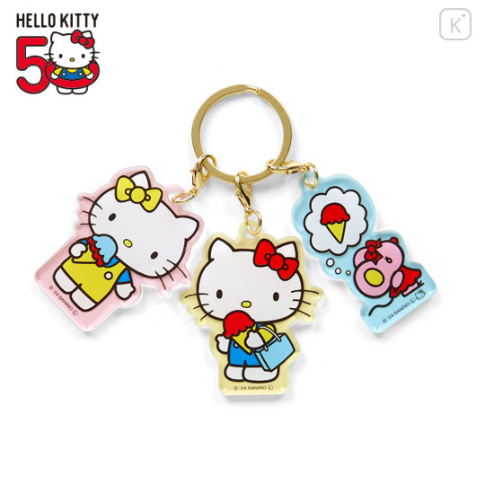 Japan Sanrio Triple Charm Keychain - Hello Kitty 50th Anniversary Ice - 1