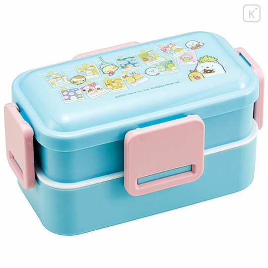 Japan San-X 2 Tier Bento Lunch Box 600ml - Sumikko Gurashi / Photo Booth Blue - 1