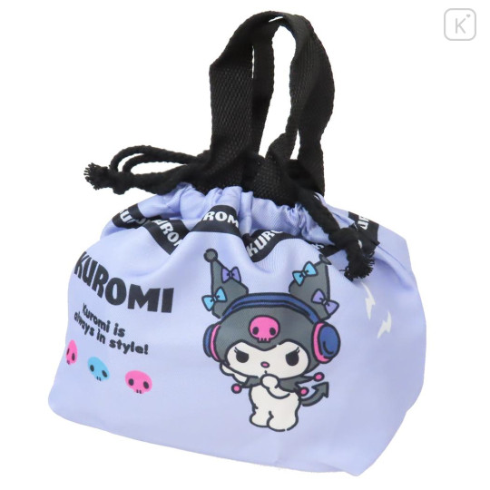 Japan Sanrio Drawstring Pouch & Lunch Bag - Kuromi / In Style - 1