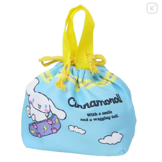 Japan Sanrio Drawstring Pouch & Lunch Bag - Cinnamoroll / Skateboard - 1