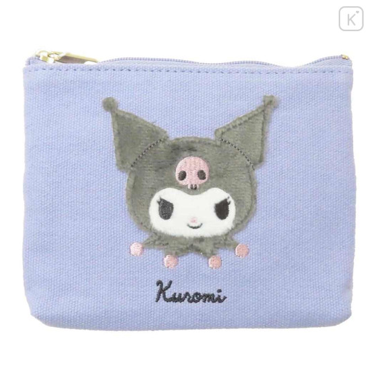 Japan Sanrio Fluffy Flat Pouch & Tissue Case - Kuromi / Light Purple - 1