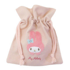 Japan Sanrio Fluffy Drawstring Bag - My Melody / Light Pink