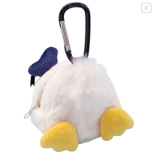 Japan Disney Fluffy Mini Pouch with Carabiner - Donald Duck / Butt - 1