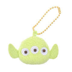 Japan Disney Store Mini Fluffy Plush Keychain - Little Green Men / Little Face