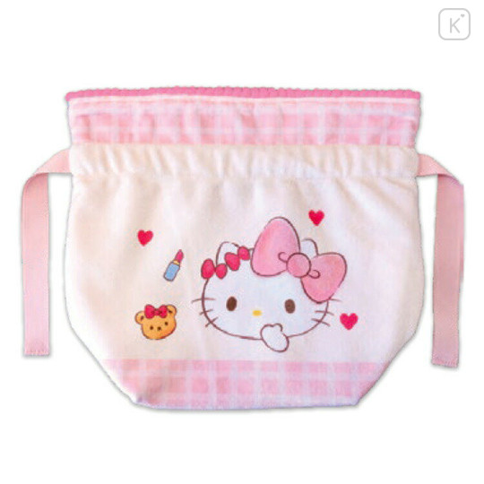 Japan Sanrio Fluffy Drawstring Pouch - Lipstick / Hello Kitty 50th Anniversary - 1