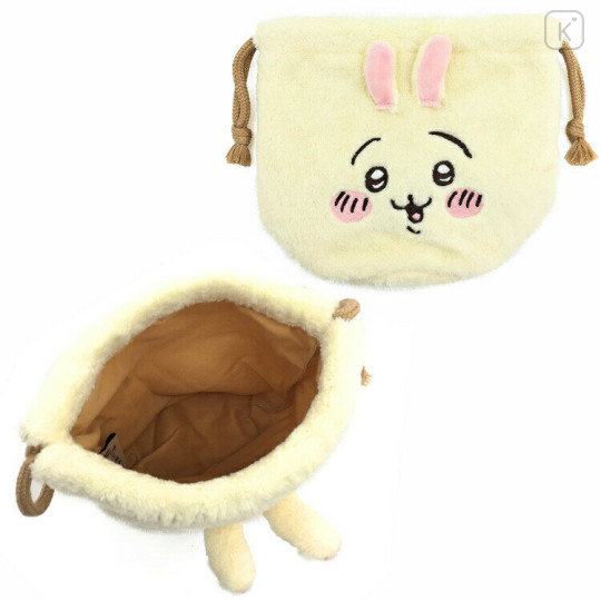 Japan Chiikawa Embroidery Fluffy Drawstring Bag - Rabbit - 3