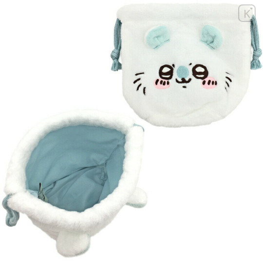 Japan Chiikawa Embroidery Fluffy Drawstring Bag - Momonga - 3